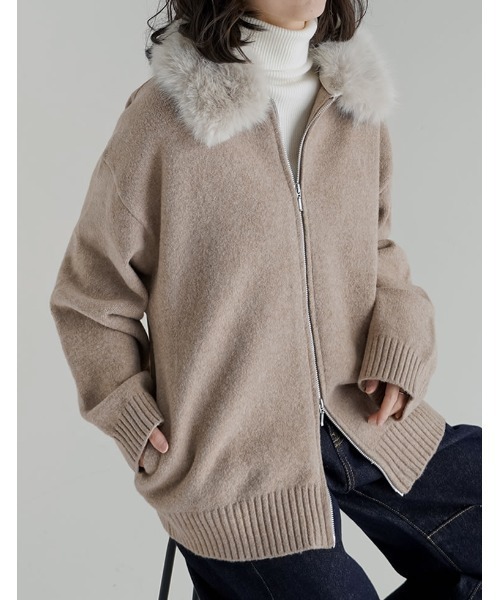 Re:EDIT（リエディ） カーディガン フェイクファー襟ダブルジップ