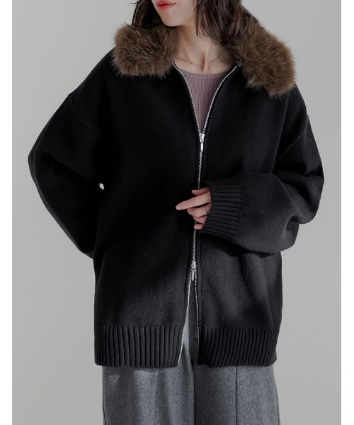 Re:EDIT（リエディ） カーディガン フェイクファー襟ダブルジップ