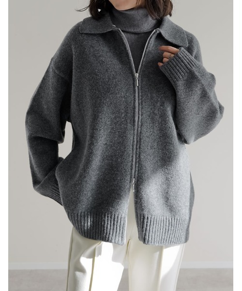 Re:EDIT（リエディ） カーディガン フェイクファー襟ダブルジップ