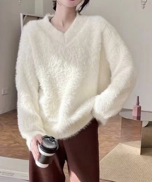 レディース☆ ふわふわニット 長袖 ホワイト Mサイズ miniministore（ミニミニストア） ニット セーター シャギーニット