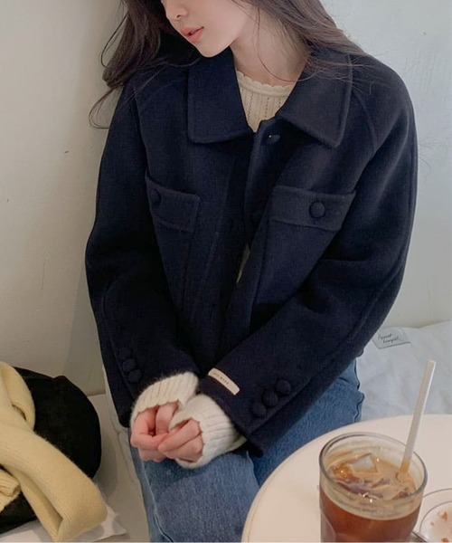 ジャケット テーラードジャケット くるみボタンメルトンシングル