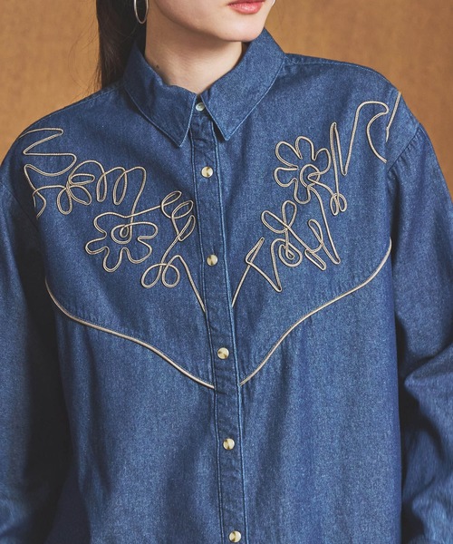 SOMETHING（サムシング） ブラウス シャツ コード刺繍デニムシャツ
