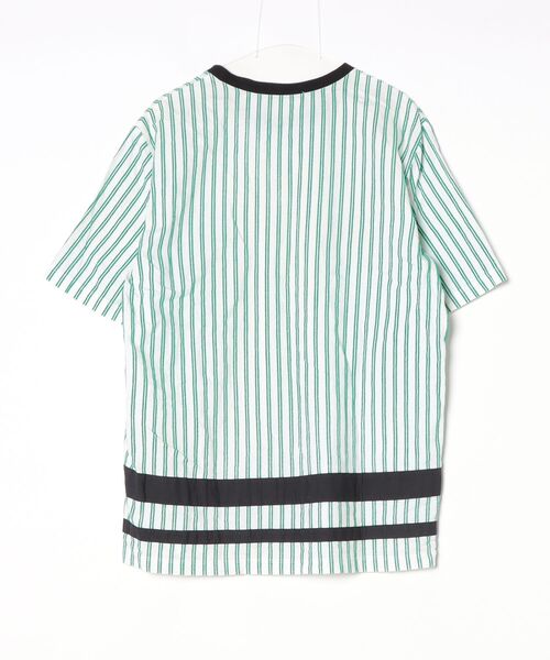 「MSGM」 ストライプ柄半袖ブラウス 46 グリーン レディース_画像2