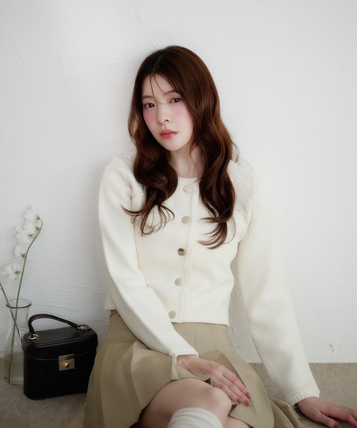 fupel ジャケット ノーカラージャケット gold button knit jacket