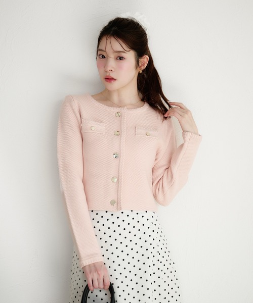 fupel ジャケット ノーカラージャケット gold button knit jacket