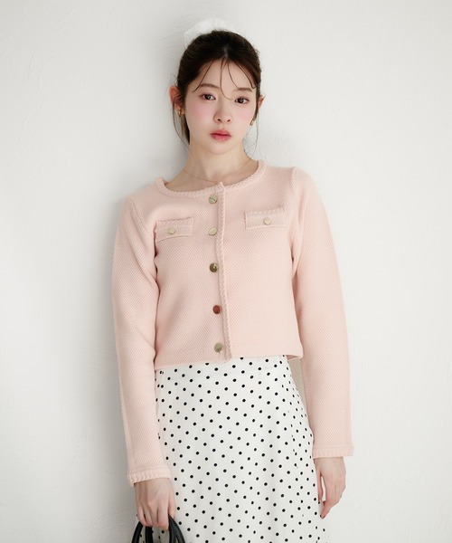 fupel ジャケット ノーカラージャケット gold button knit jacket