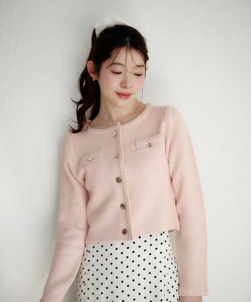 fupel ジャケット ノーカラージャケット gold button knit jacket