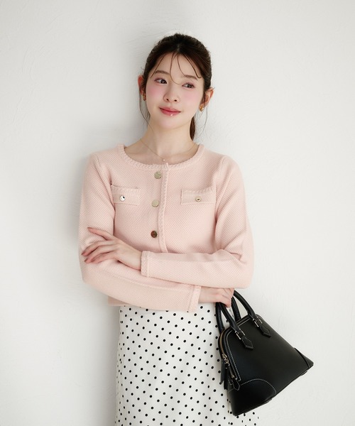 fupel ジャケット ノーカラージャケット gold button knit jacket