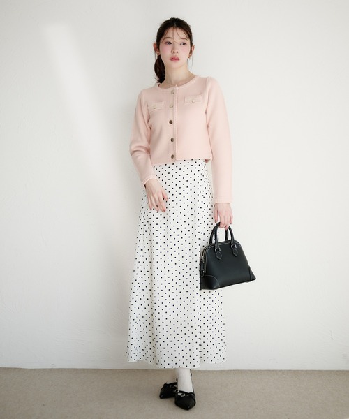 fupel ジャケット ノーカラージャケット gold button knit jacket