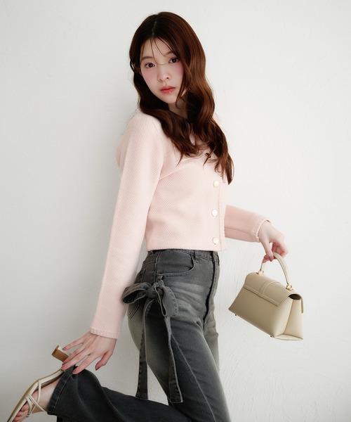 fupel ジャケット ノーカラージャケット gold button knit jacket