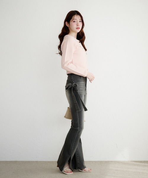 fupel ジャケット ノーカラージャケット gold button knit jacket