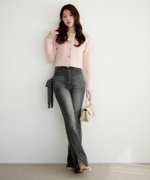 fupel ジャケット ノーカラージャケット gold button knit jacket