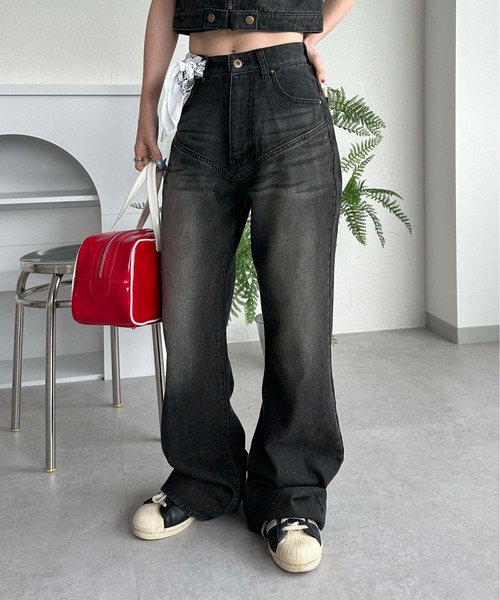 「sedacle girl」 ブーツカットデニムパンツ MEDIUM ブラック レディース_画像2