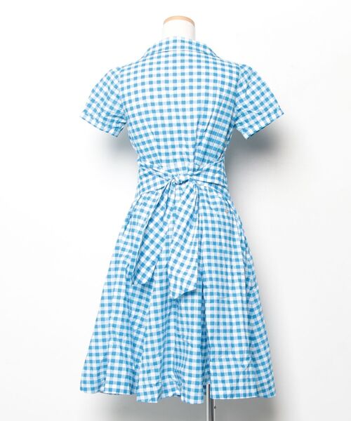 「MUVEIL」 チェック柄シャツワンピース 36 ブルー レディース_画像2