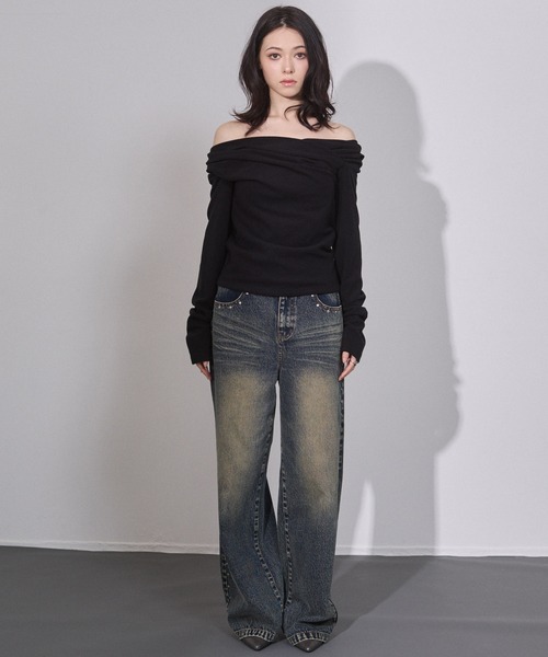 「ENVYM」 長袖カットソー FREE ネイビー レディース_画像7