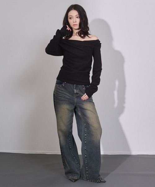 「ENVYM」 長袖カットソー FREE ネイビー レディース_画像8