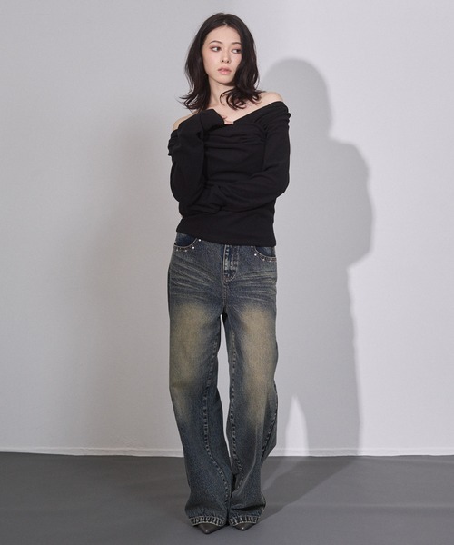 「ENVYM」 長袖カットソー FREE ネイビー レディース_画像9