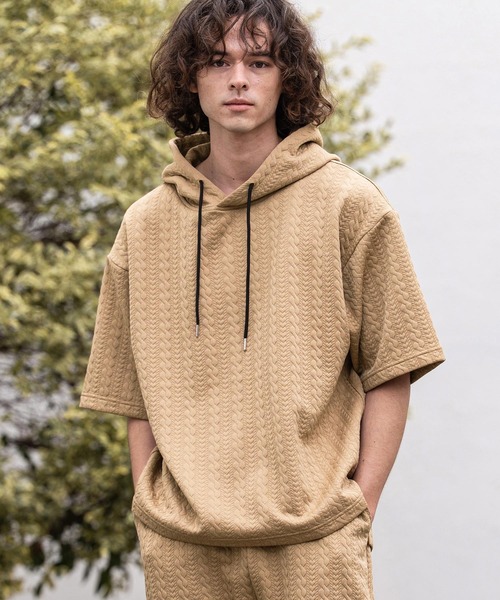 Man ソフビ服 メンカラパーカー CAMBIO（カンビオ） パーカー mpa4076- ケーブルニットソー半袖