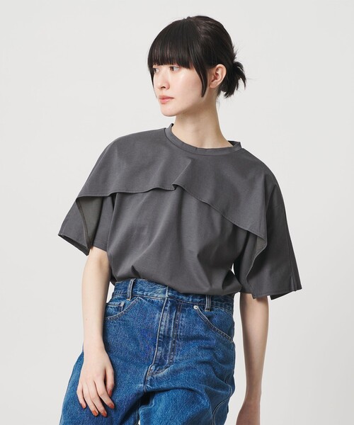tシャツ 「WEB限定 Wardrobe DAILY MINIMAL」ケープフリル ショートスリーブプルオーバー UVカット 接触冷感 レディースの画像