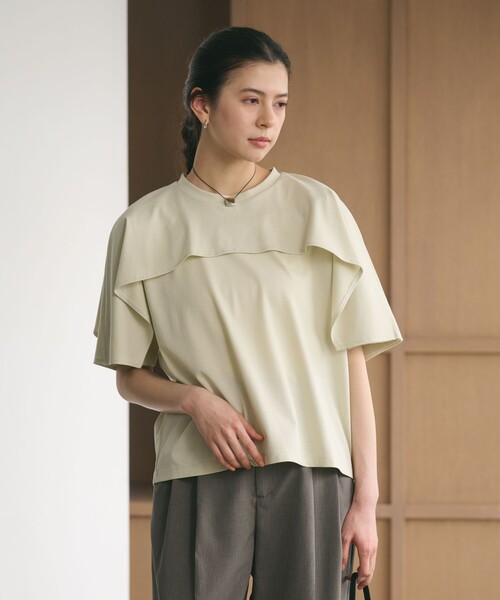 tシャツ 「WEB限定 Wardrobe DAILY MINIMAL」ケープフリル ショートスリーブプルオーバー UVカット 接触冷感 レディースの画像