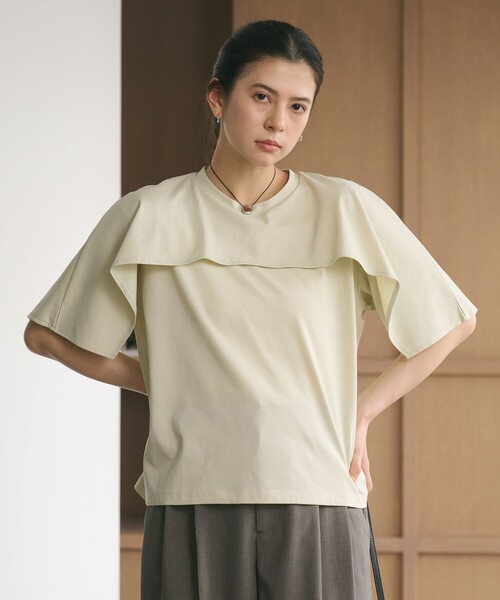 tシャツ 「WEB限定 Wardrobe DAILY MINIMAL」ケープフリル ショートスリーブプルオーバー UVカット 接触冷感 レディースの画像