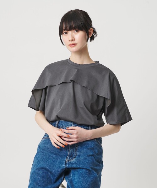 tシャツ 「WEB限定 Wardrobe DAILY MINIMAL」ケープフリル ショートスリーブプルオーバー UVカット 接触冷感 レディースの画像