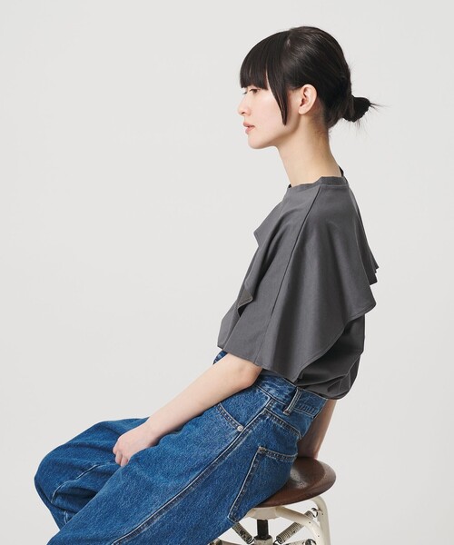 tシャツ 「WEB限定 Wardrobe DAILY MINIMAL」ケープフリル ショートスリーブプルオーバー UVカット 接触冷感 レディースの画像