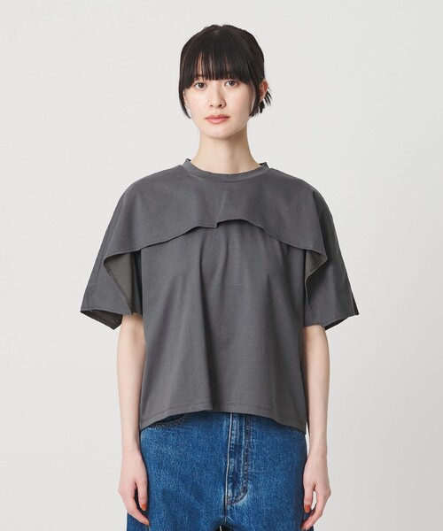tシャツ 「WEB限定 Wardrobe DAILY MINIMAL」ケープフリル ショートスリーブプルオーバー UVカット 接触冷感 レディースの画像