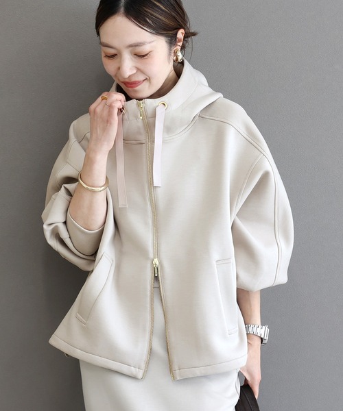 ALBOVE ショート丈 長袖 ジップアップ パーカー ベージュ　レディース　M Aletta vita ジップアップパーカー M グレイッシュベージュ レディース