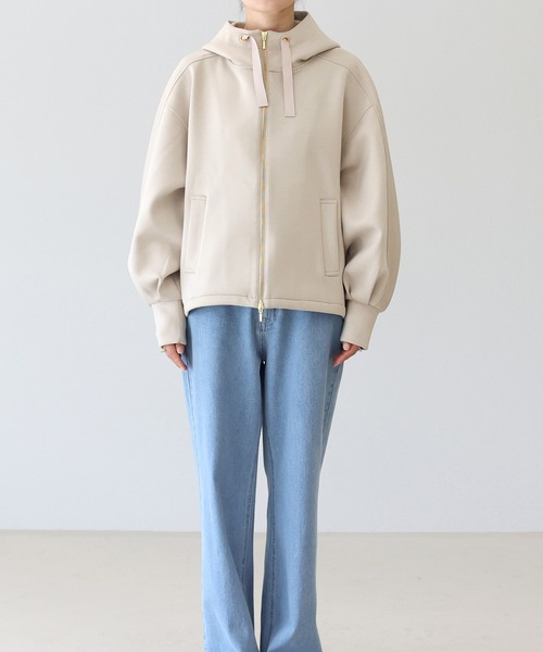 ALBOVE ショート丈 長袖 ジップアップ パーカー ベージュ　レディース　M Aletta vita ジップアップパーカー M グレイッシュベージュ レディース