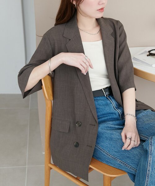 ブラウス シャツ ライトテックリネン半袖シャツジャケット レディースの画像