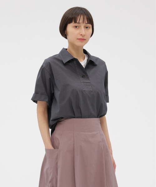 MHL.（エムエイチエル） ブラウス シャツ 半袖 COMPACT COTTON POPLIN