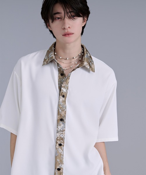 Ellno Loset（エルノロゼット） シャツ 半袖 ニュアンスジャガード 