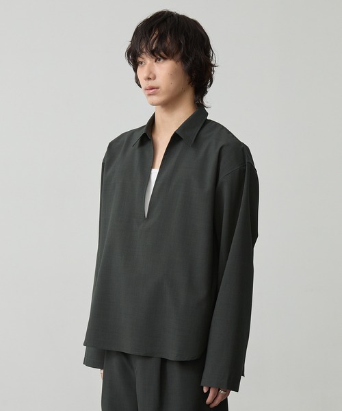 「CALLNE」 長袖シャツ L チャコールグレー メンズ_画像7