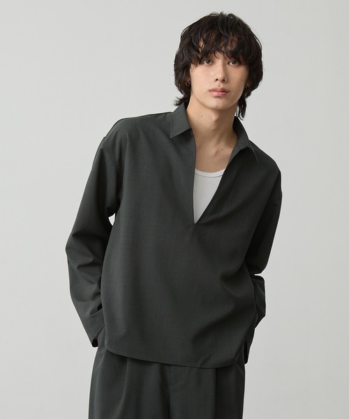 「CALLNE」 長袖シャツ L チャコールグレー メンズ_画像8