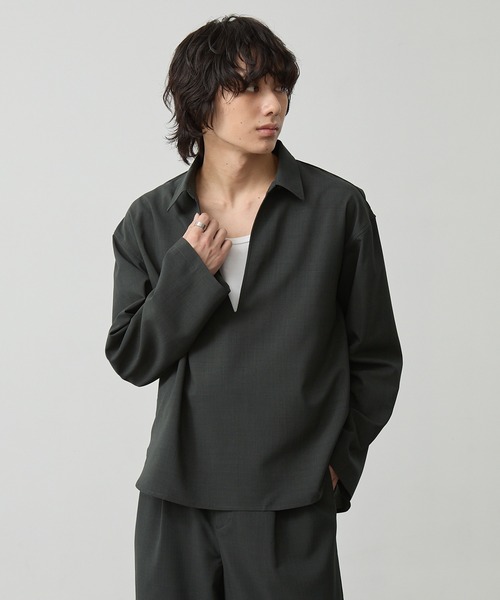 「CALLNE」 長袖シャツ L チャコールグレー メンズ_画像9