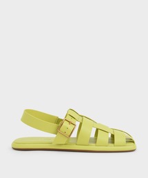 Buckled leather slingback sandals スリングバックサンダル CHARLES & KEITH サンダル メタリックバックルケージド