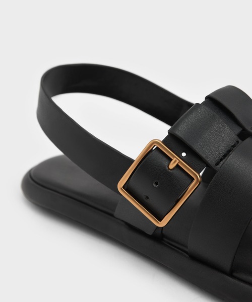 Buckled leather slingback sandals スリングバックサンダル CHARLES ＆ KEITH サンダル メタリックバックルケージド