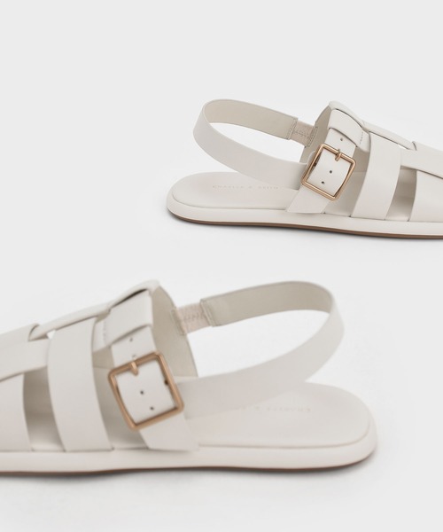 Buckled leather slingback sandals スリングバックサンダル CHARLES ＆ KEITH サンダル メタリックバックルケージド