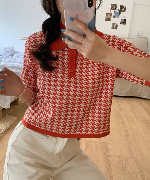 【新品タグ付き】INDIVI チェック柄 半袖ニット　tシャツ サイズ05 新品タグ付き】INDIVI チェック柄 半袖ニット tシャツ サイズ05