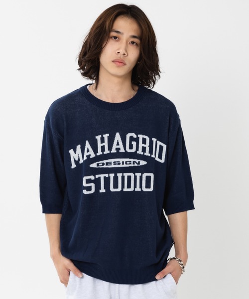 ニット セーター 「mahagrid/マハグリッド」COLLEGE LOGO HALF KNIT/カレッジロゴハーフニット レディース メンズ カレッジロゴハーフニット - mahagrid | 60% - アジア