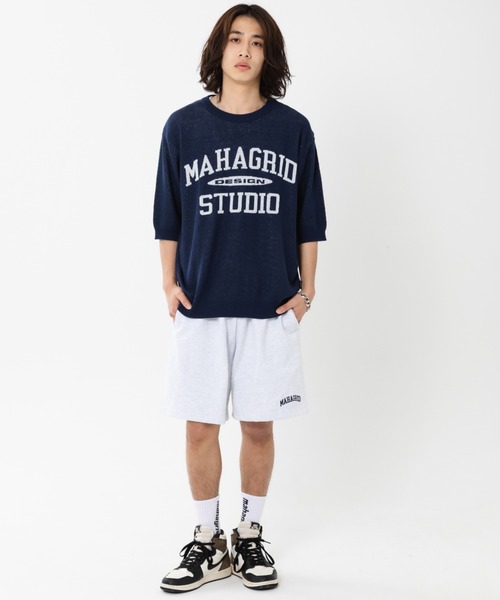 ニット セーター 「mahagrid/マハグリッド」COLLEGE LOGO HALF KNIT/カレッジロゴハーフニット レディース メンズ カレッジロゴハーフニット - mahagrid | 60% - アジア