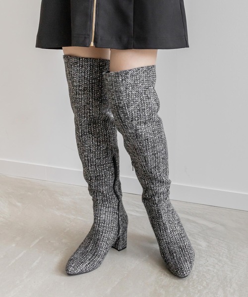 新品 RANDA Mサイズ ニーハイブーツ レインブーツ 厚底 定価16940円 ランダ RANDA 晴雨兼用 ストレッチニーハイブーツ （BLK/SED