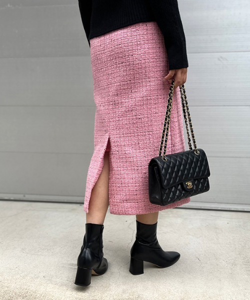 20471120 ロングスカート　ツイード　ピンク　Mサイズ 20471120 ロングスカート ピンク ツイード ロング スカート - ツイード