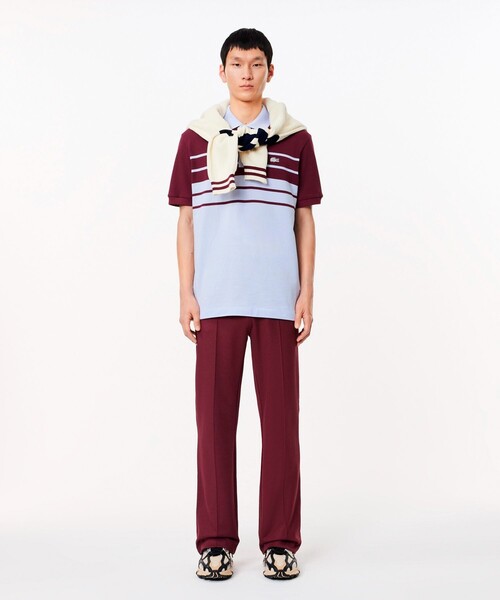 LACOSTE ポロシャツ モノトーンパネルボーダーポロシャツ メンズ