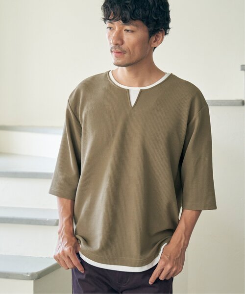 ikka（イッカ） tシャツ 「吸水速乾」キーネックレイヤード7分袖T