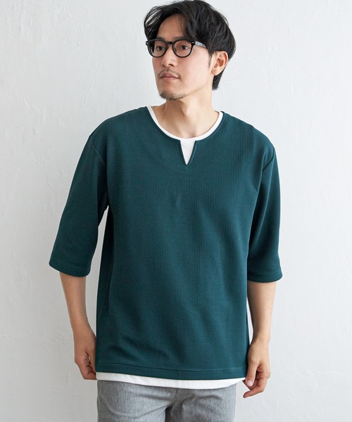 ikka（イッカ） tシャツ 「吸水速乾」キーネックレイヤード7分袖T