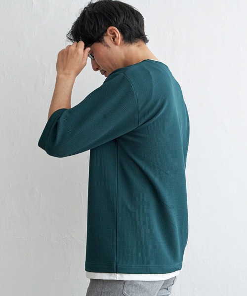 ikka（イッカ） tシャツ 「吸水速乾」キーネックレイヤード7分袖T