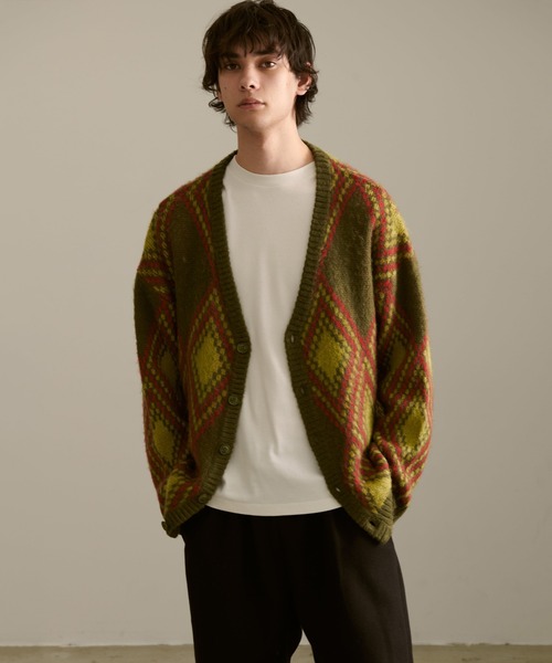 Revo. カーディガン モヘアタッチ ジオメトリ ダイヤ柄ジャガード