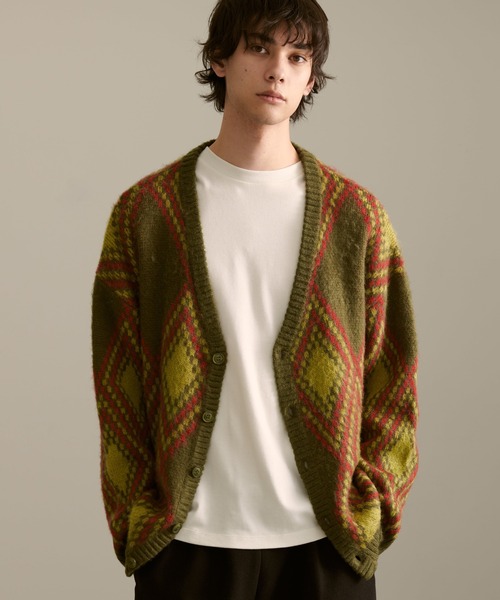 カーディガン Revo. モヘアタッチ ジオメトリ ダイヤ柄ジャガード  